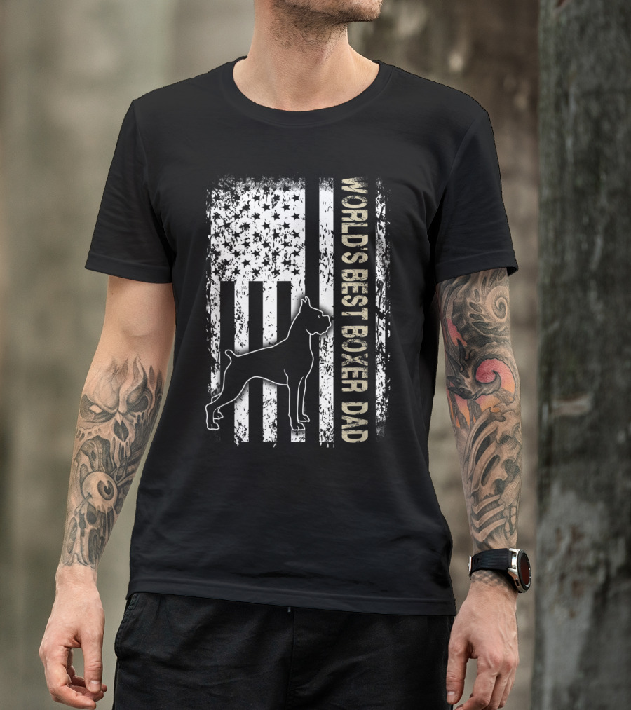 World's Best Boxer Dad Dog Lovers American Flag Father's Day T-Shirt