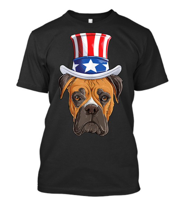 Boxer Dog Uncle Sam Hat 4th Of July USA America Flag T-Shirt