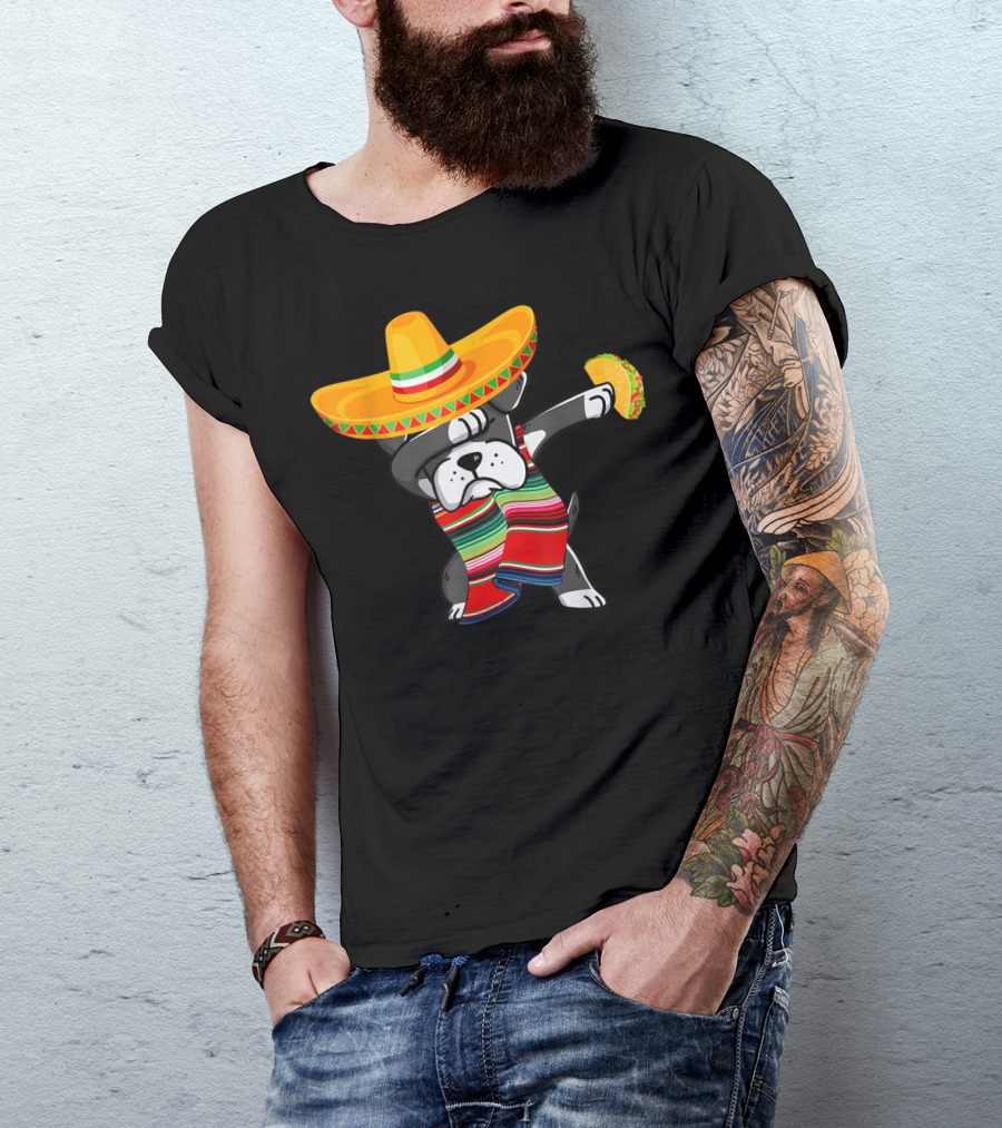 Boxer Dabbing Sombrero Taco Cinco De Mayo Dog T-Shirt