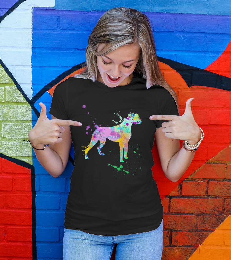Boxer Dog Lovers Watercolor Splash T-Shirt