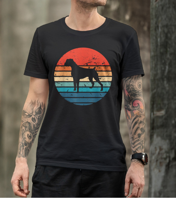 Boxer Dog Retro 70s 80s Striped T-Shirt