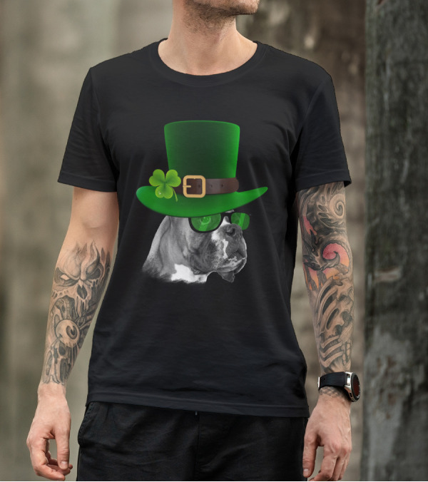 Boxer Dog St Patrick's Day Green Hat Shamrock T-Shirt