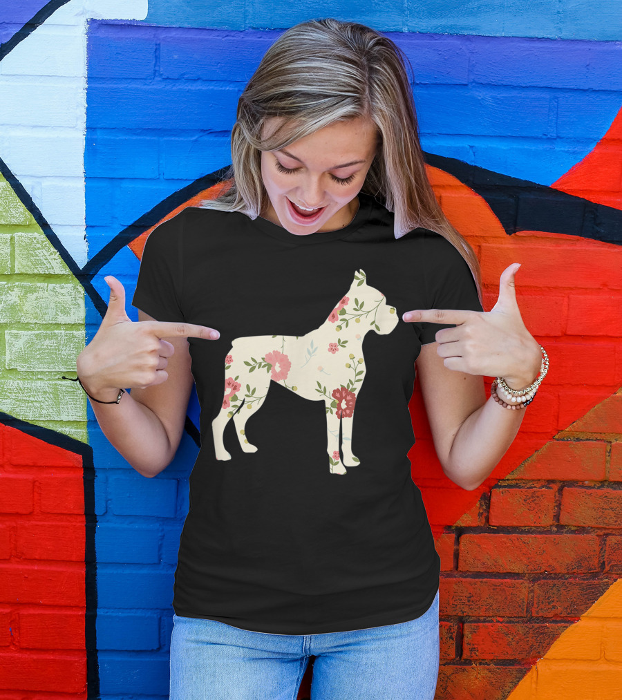 Cute Boxer Vintage Floral Dog Flower T-Shirt