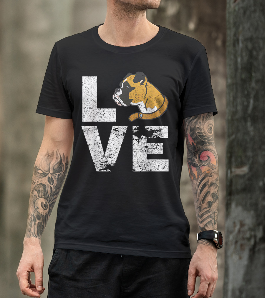 LOVE Boxer Dog Head Funny Dog Lovers T-Shirt