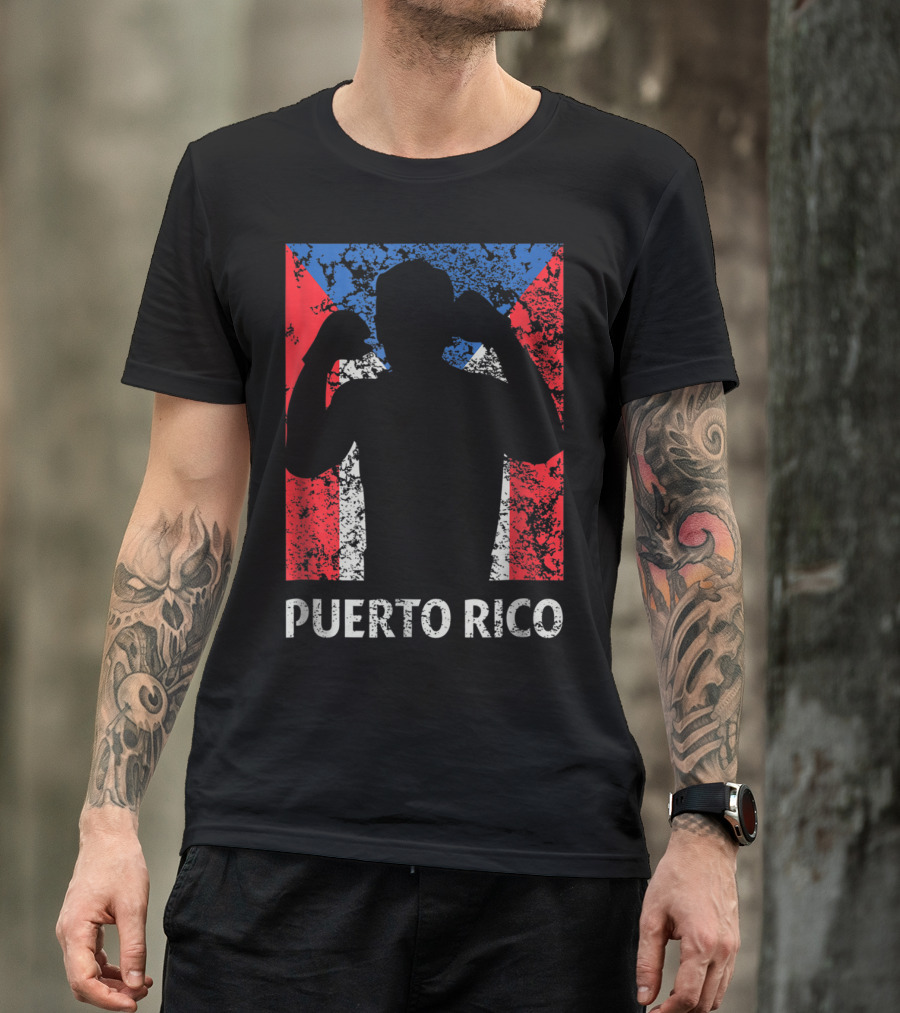 Puerto Rico Flag Boxer Silhouette Pride T-Shirt