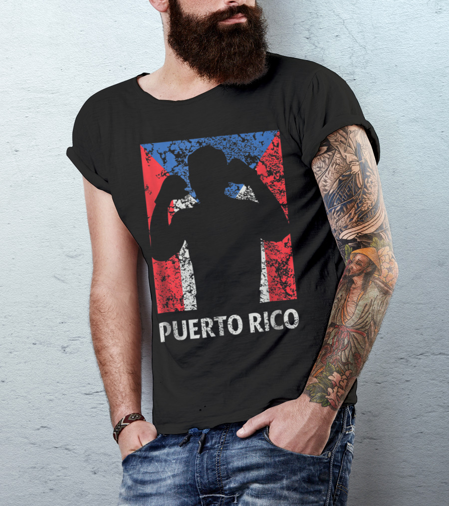 Puerto Rico Flag Boxer Silhouette Pride T-Shirt