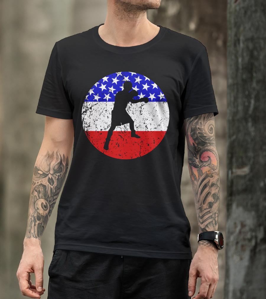 American Flag Boxing Vintage Boxer Silhouette T-Shirt