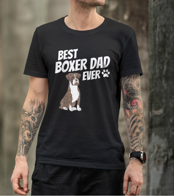 Best Boxer Dad Ever Cute Dog Puppy Pet Lover Paw Prints T-Shirt