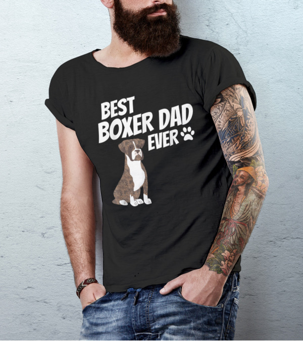 Best Boxer Dad Ever Cute Dog Puppy Pet Lover Paw Prints T-Shirt