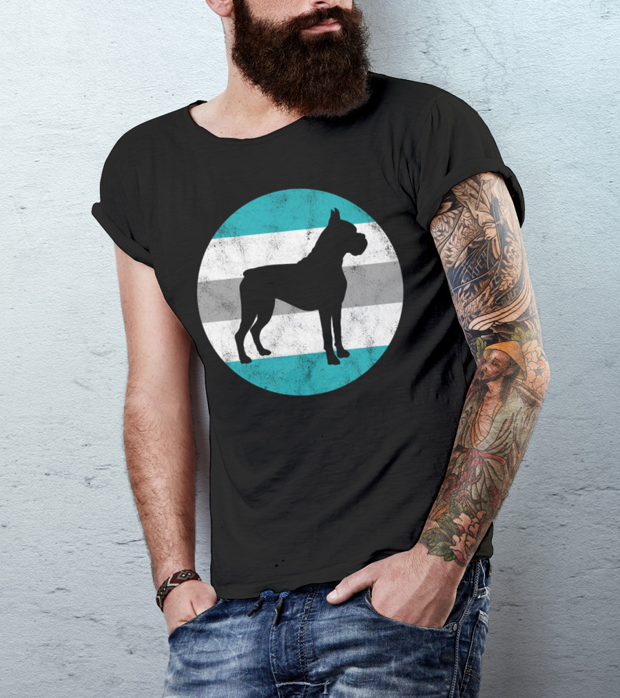 Boxer Dog Silhouette On Retro Striped Circle For Teens T-Shirt