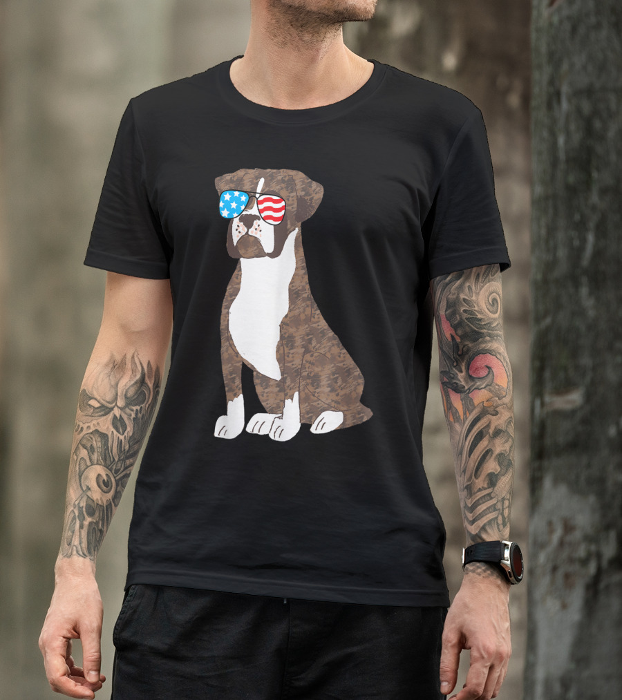 Patriotic Boxer Dog USA Flag Sunglasses Memorial Day T-Shirt