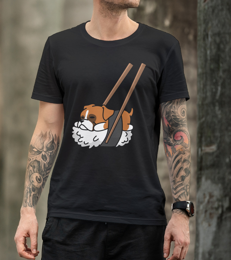 Boxer Dog Sushi With Funny Chopsticks T-Shirt