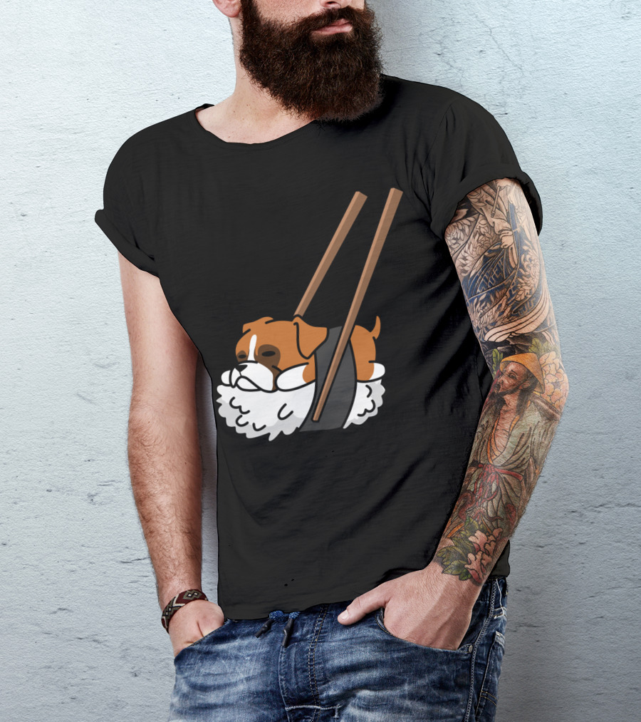 Boxer Dog Sushi With Funny Chopsticks T-Shirt