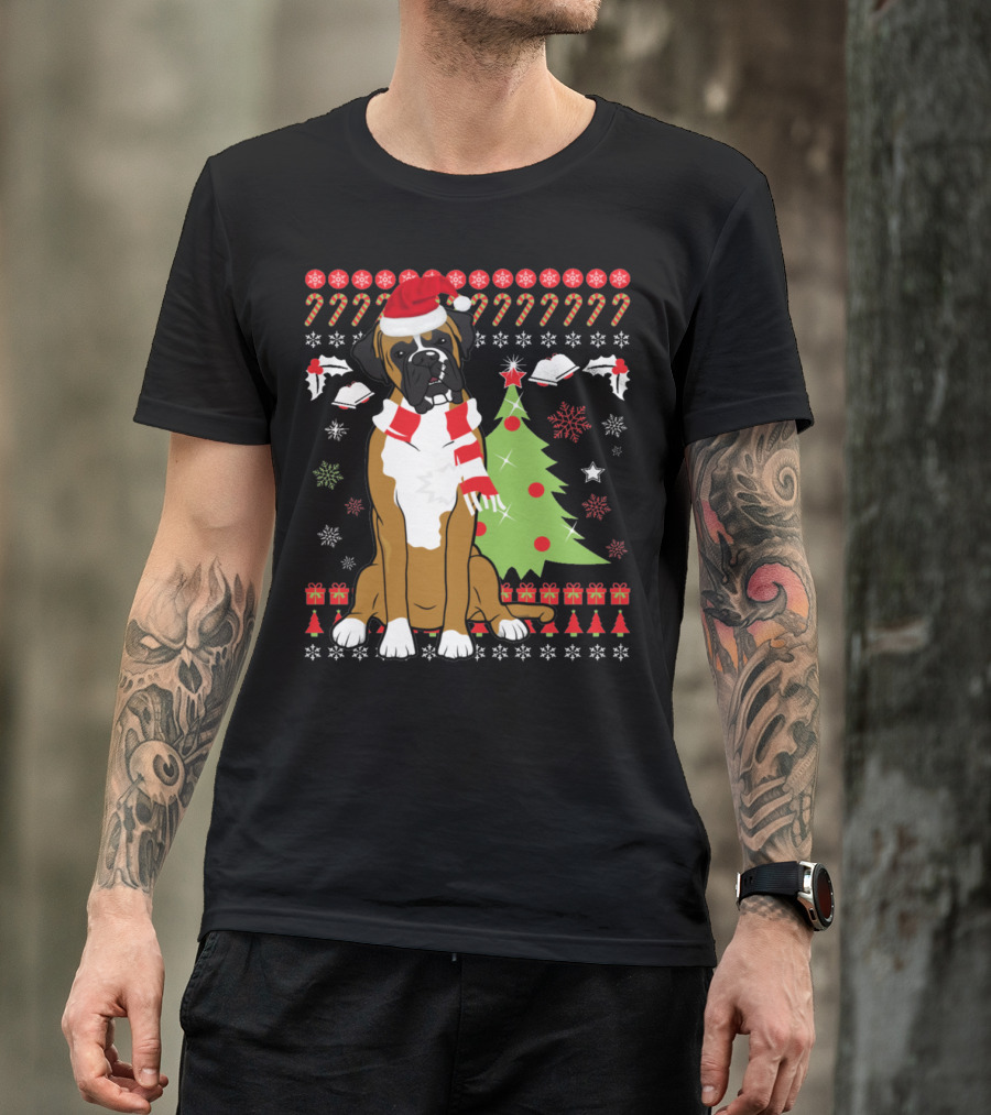 Boxer Dog Christmas Tree Ugly Christmas Holiday Boxer T-Shirt