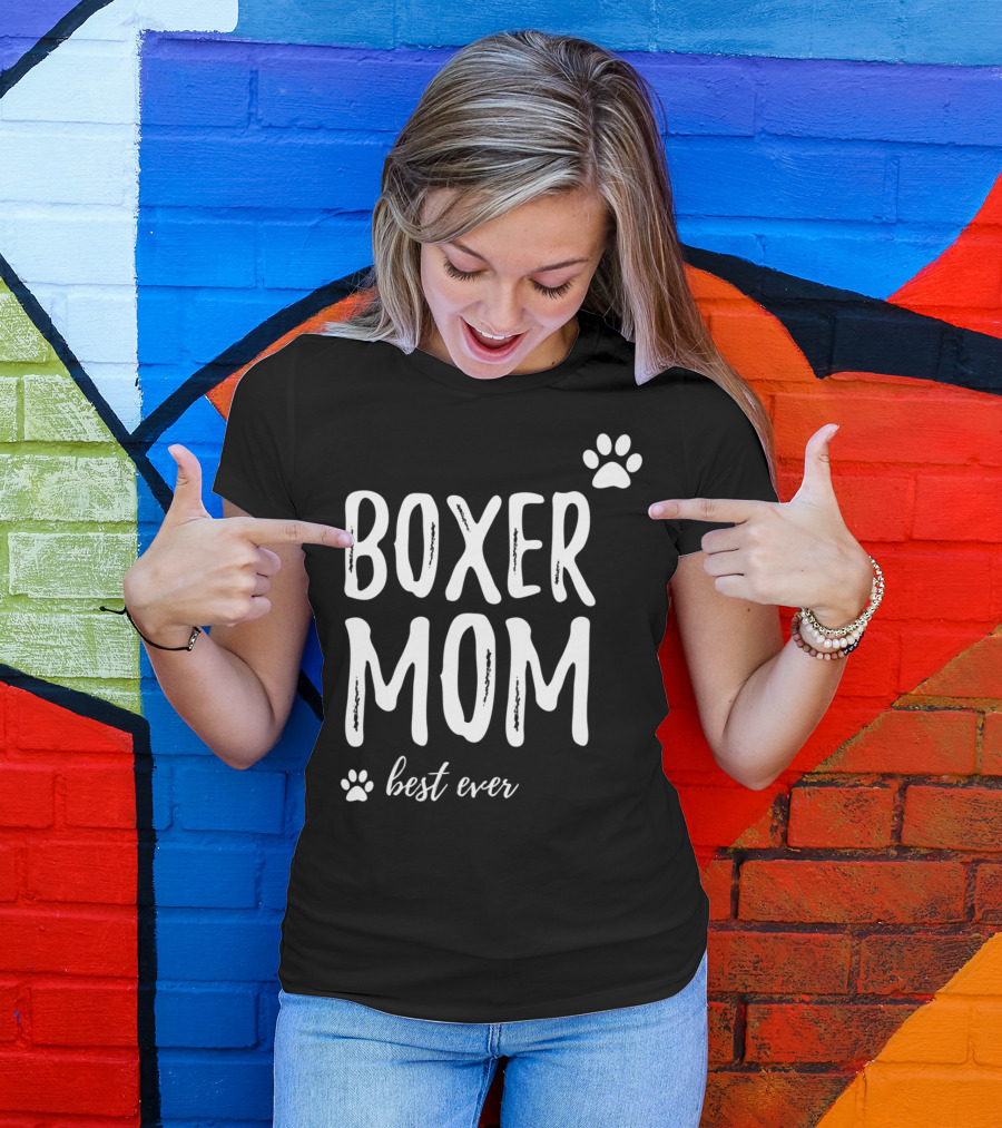 Boxer Mom Best Ever Boxer Dog Paw Prints T-Shirt