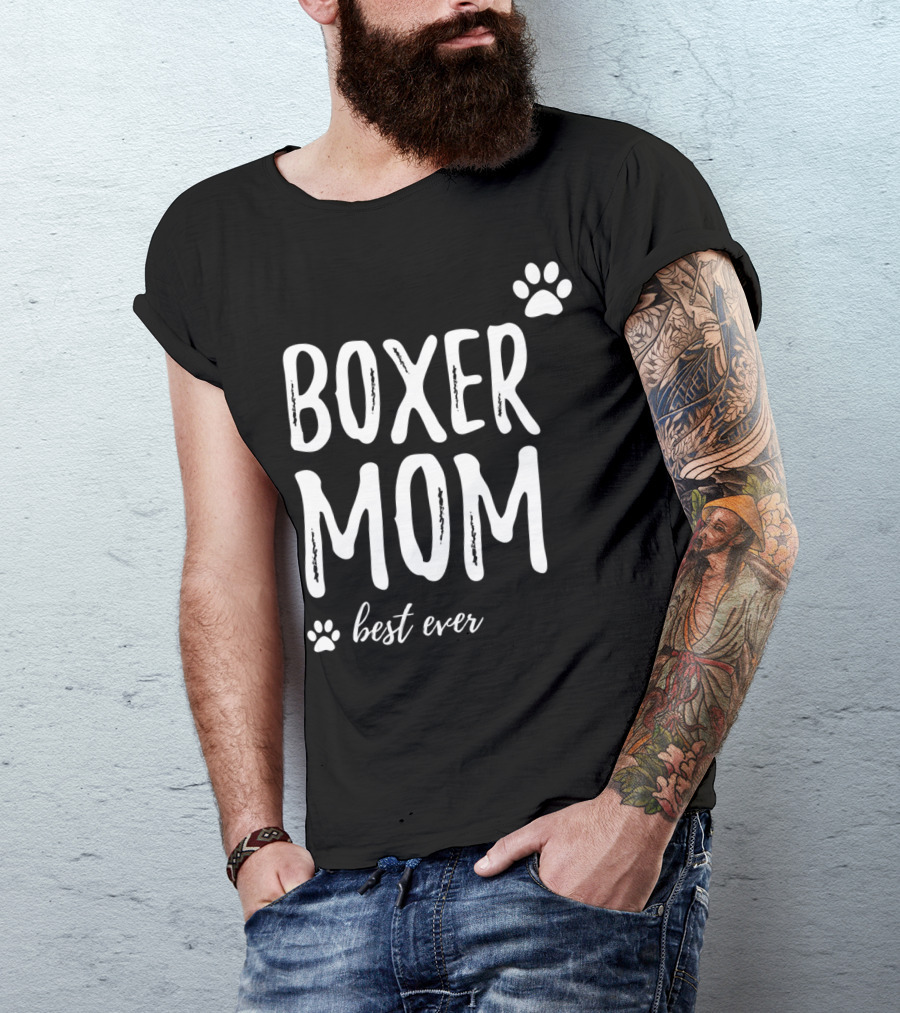 Boxer Mom Best Ever Boxer Dog Paw Prints T-Shirt