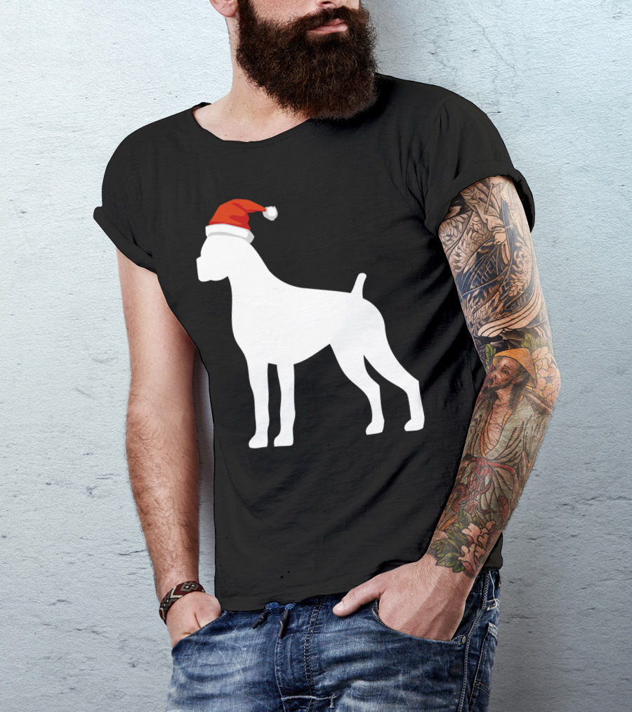 Boxer Dog Wearing Santa Hat Christmas T-Shirt