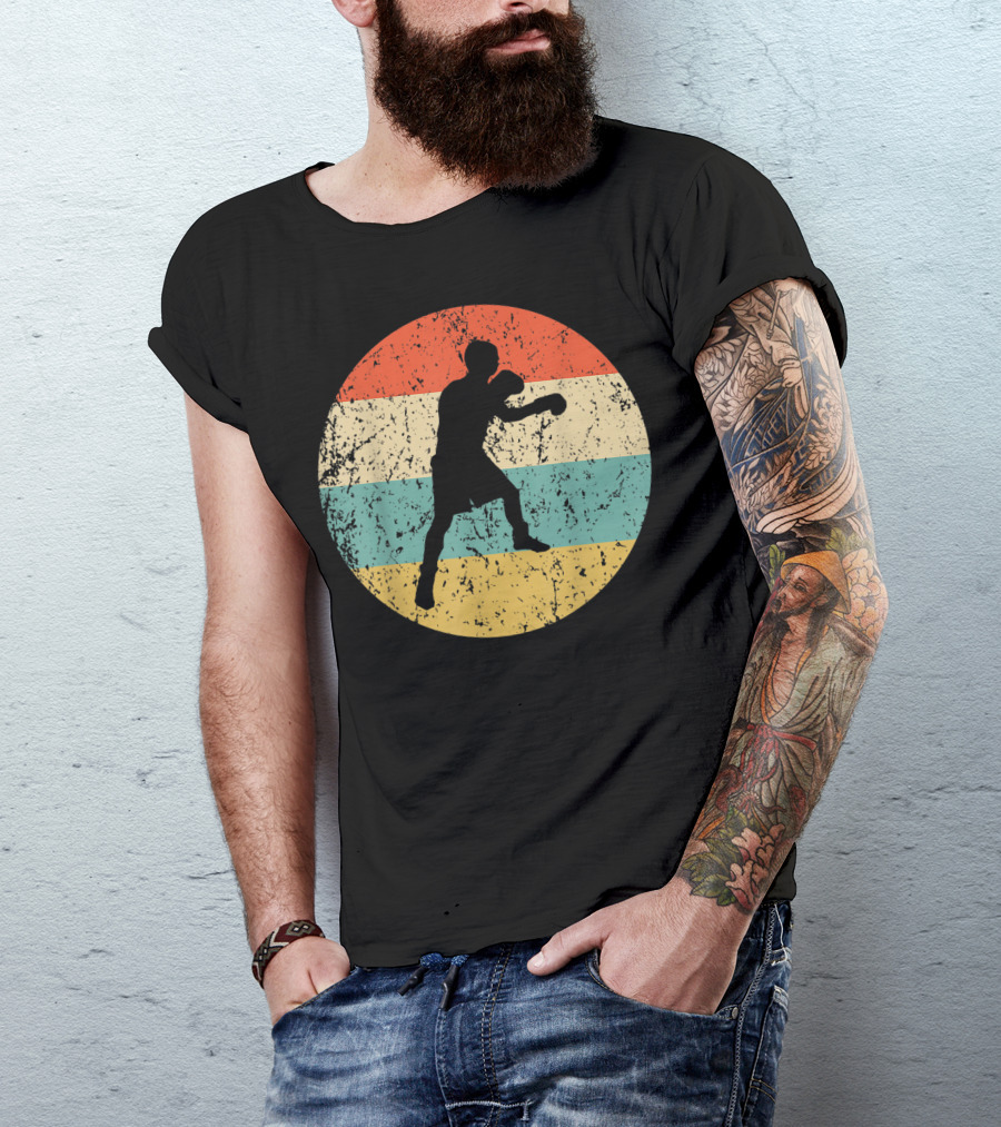 Boxing Vintage Boxer Silhouette Retro Circle Stripes T-Shirt