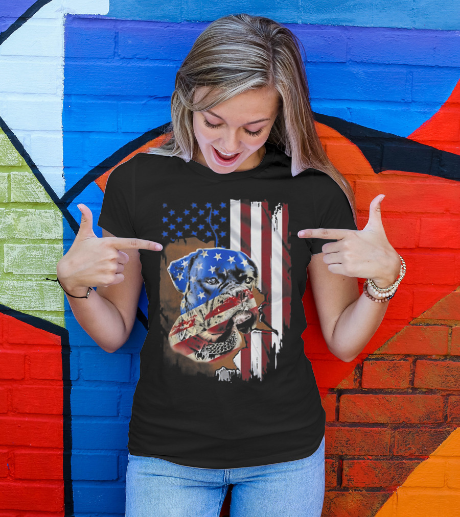 American Flag Boxer Dog Tattoos T-Shirt