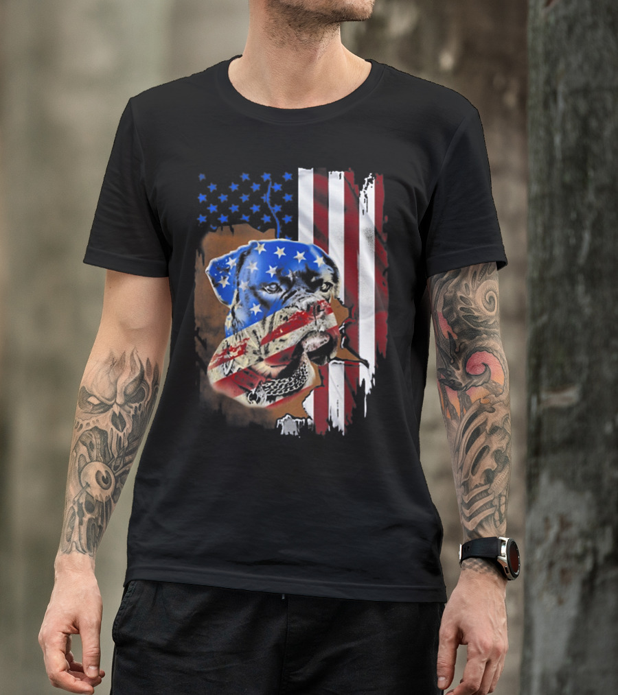 American Flag Boxer Dog Tattoos T-Shirt