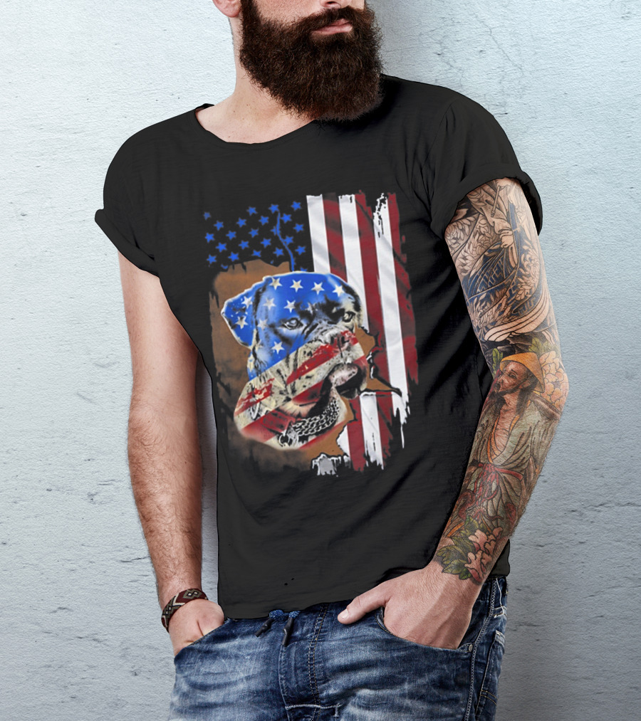 American Flag Boxer Dog Tattoos T-Shirt