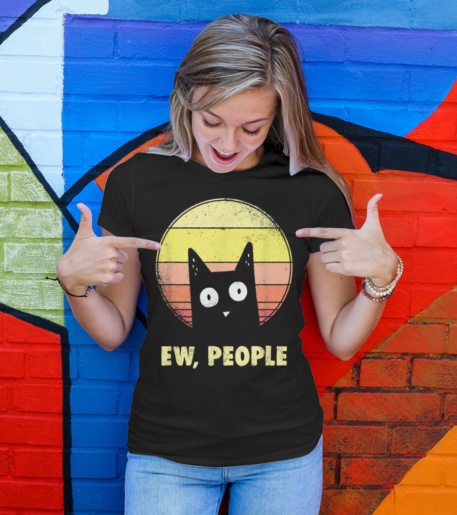 Ew People Vintage Funny Cat Lover Retro Sunset T-Shirt