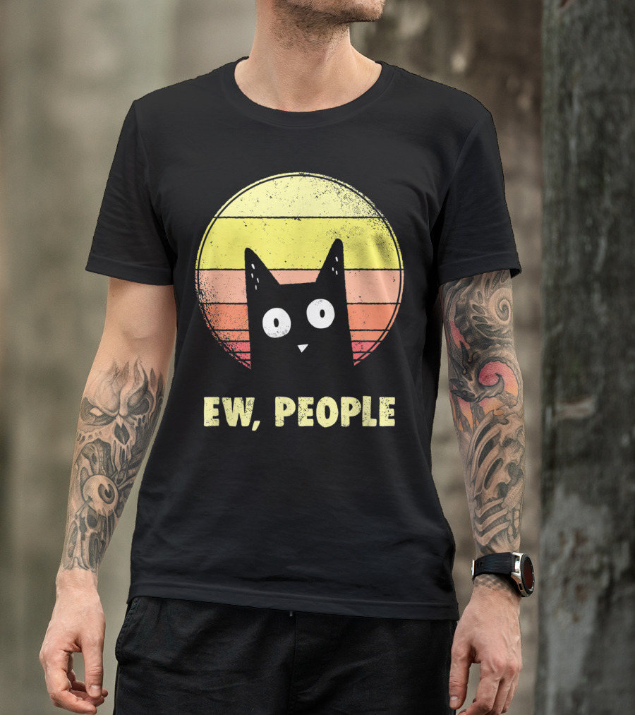 Ew People Vintage Funny Cat Lover Retro Sunset T-Shirt