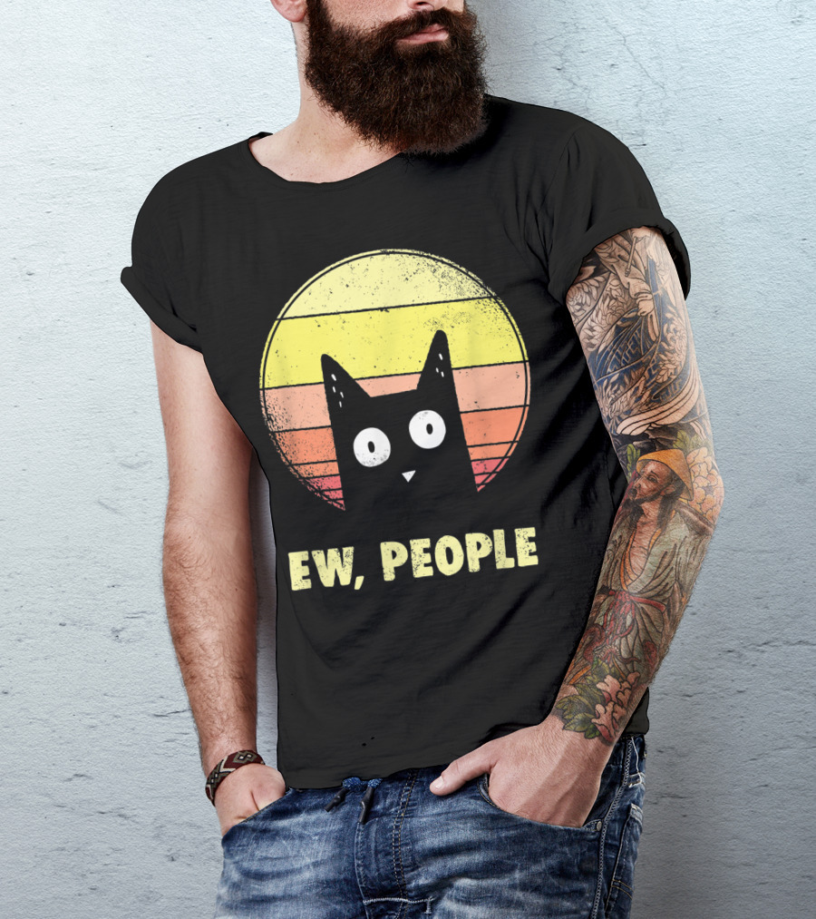 Ew People Vintage Funny Cat Lover Retro Sunset T-Shirt