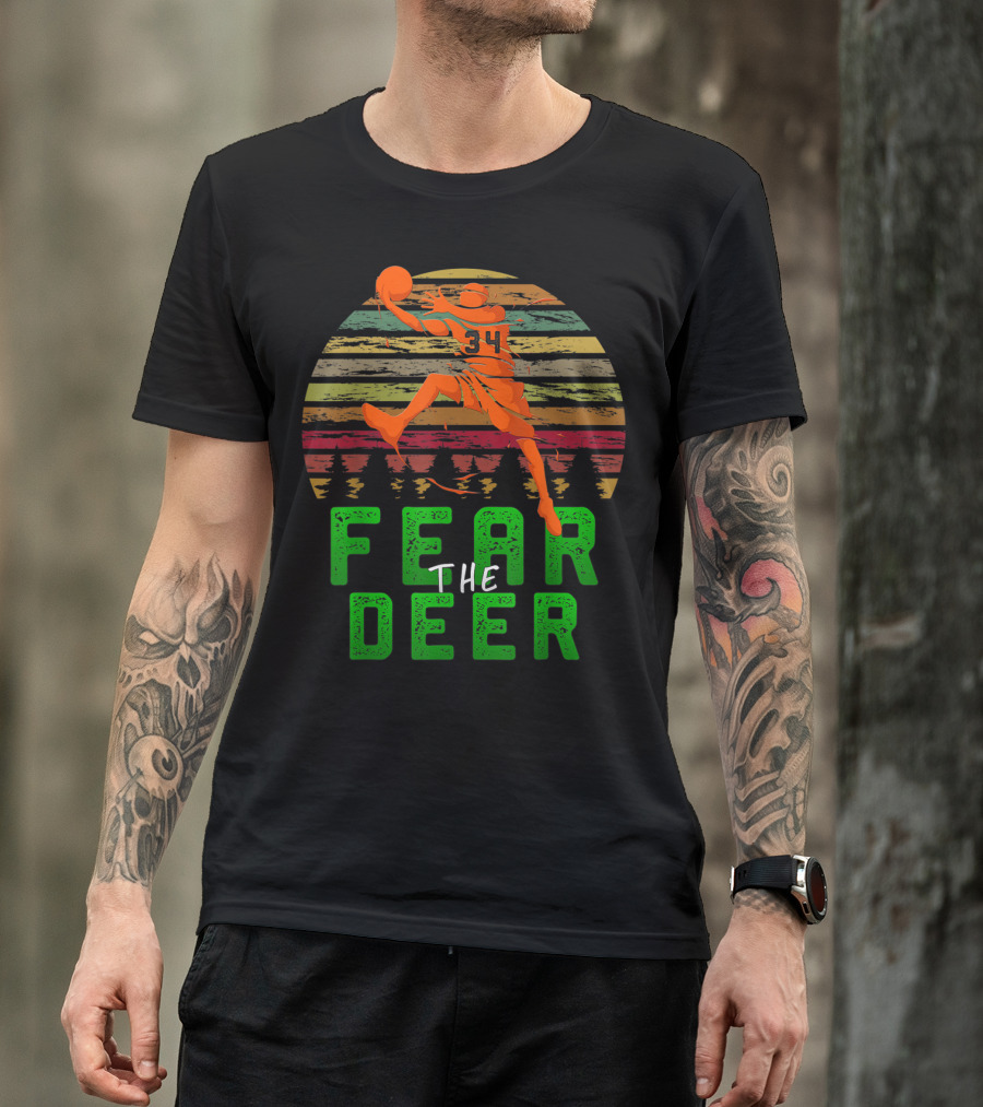 Fear The Deer Milwaukee Basketball Retro Sunset Jumper T-Shirt