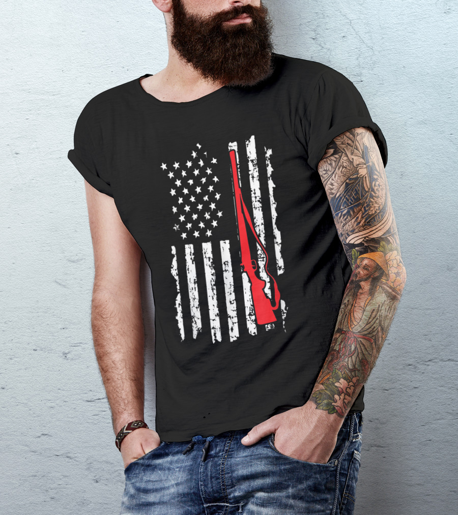 American Flag Gun Hunters Rifle In Red Silhouette T-Shirt