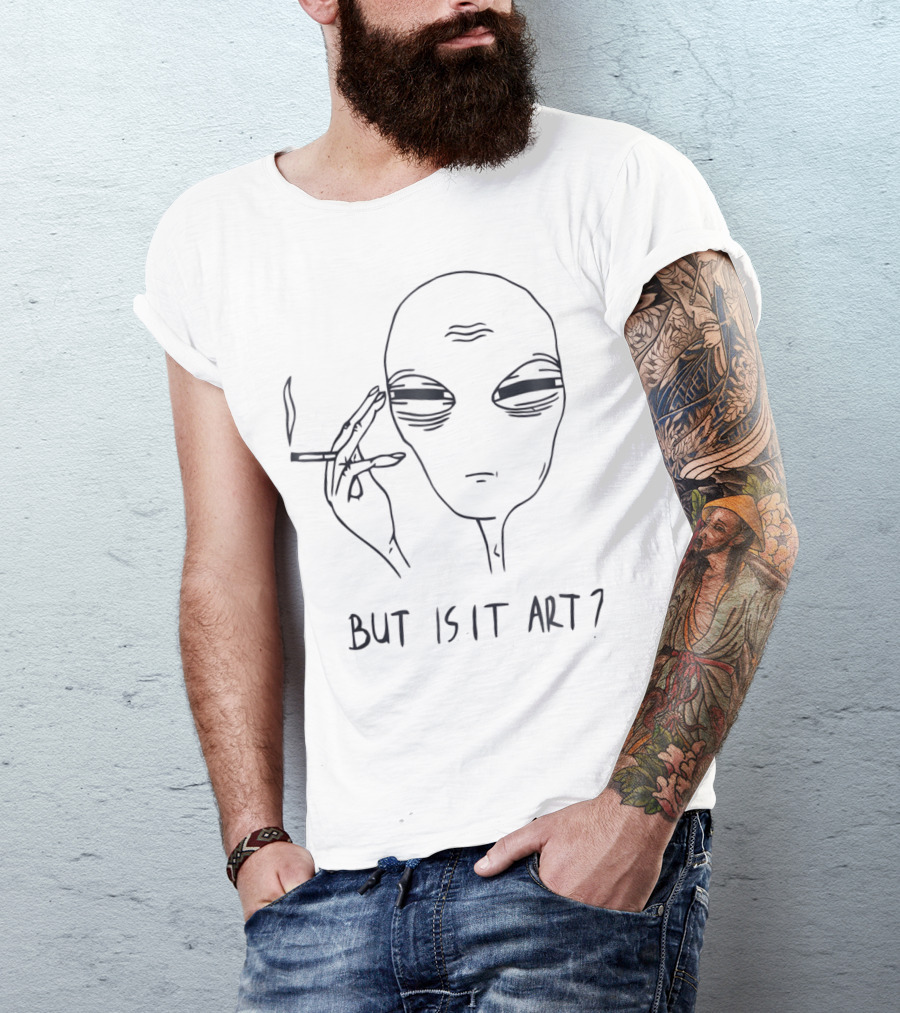Alien But Is It Art? Smoking Extraterrestrial Sketch T-Shirt