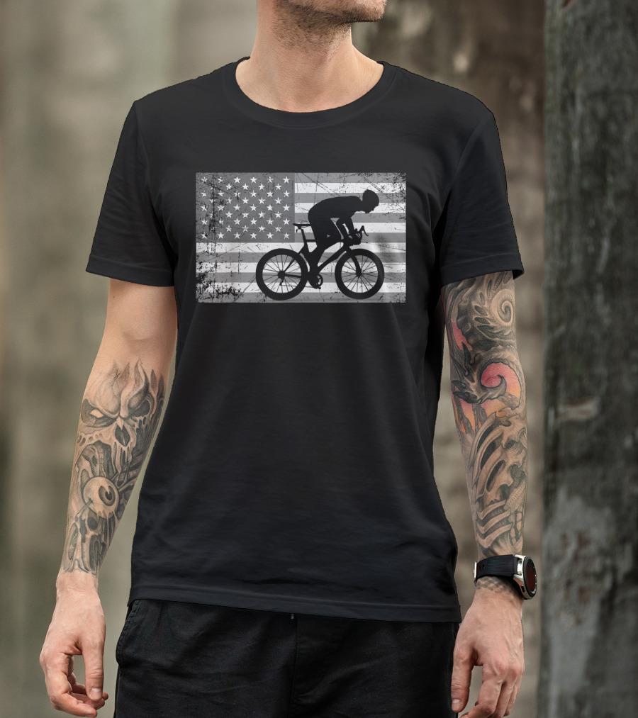 American Flag USA Cyclist Bike Cycling T-Shirt