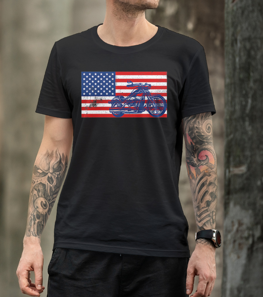 American Flag Motorcycle Stars And Stripes Pocket Motorcycl T-Shirt