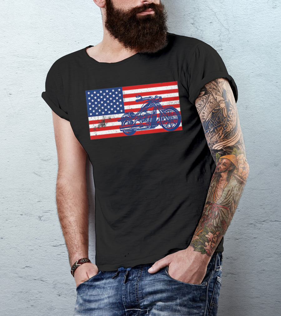 American Flag Motorcycle Stars And Stripes Pocket Motorcycl T-Shirt