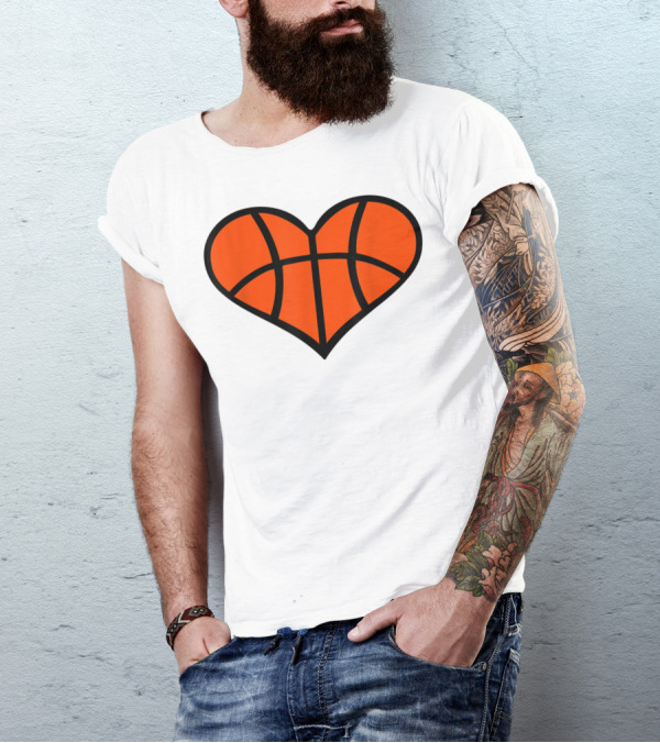 Basketball Heart Shape Orange Ball Lines T-Shirt