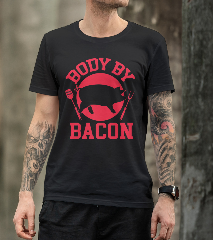 Body By Bacon Keto Carnivore Food Silhouette With Fork And Spatula T-Shirt
