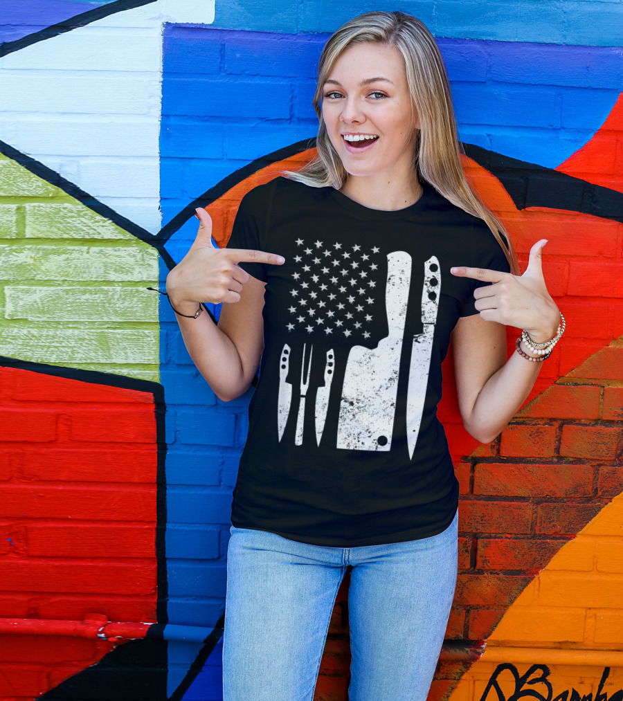 Chef Knife US Flag T-Shirt
