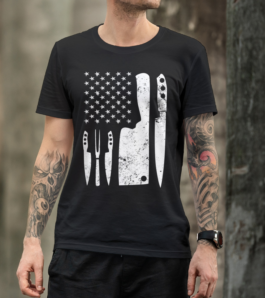 Chef Knife US Flag T-Shirt