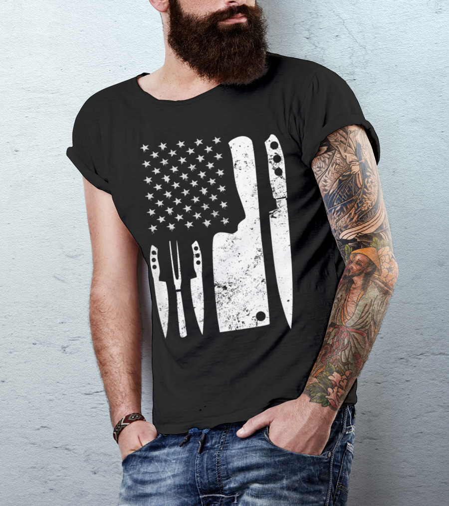 Chef Knife US Flag T-Shirt