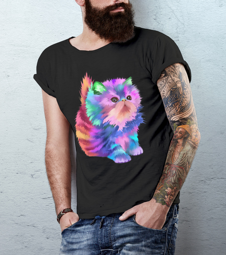 Colorful Rainbow Kitten Rave EDM Cat T-Shirt