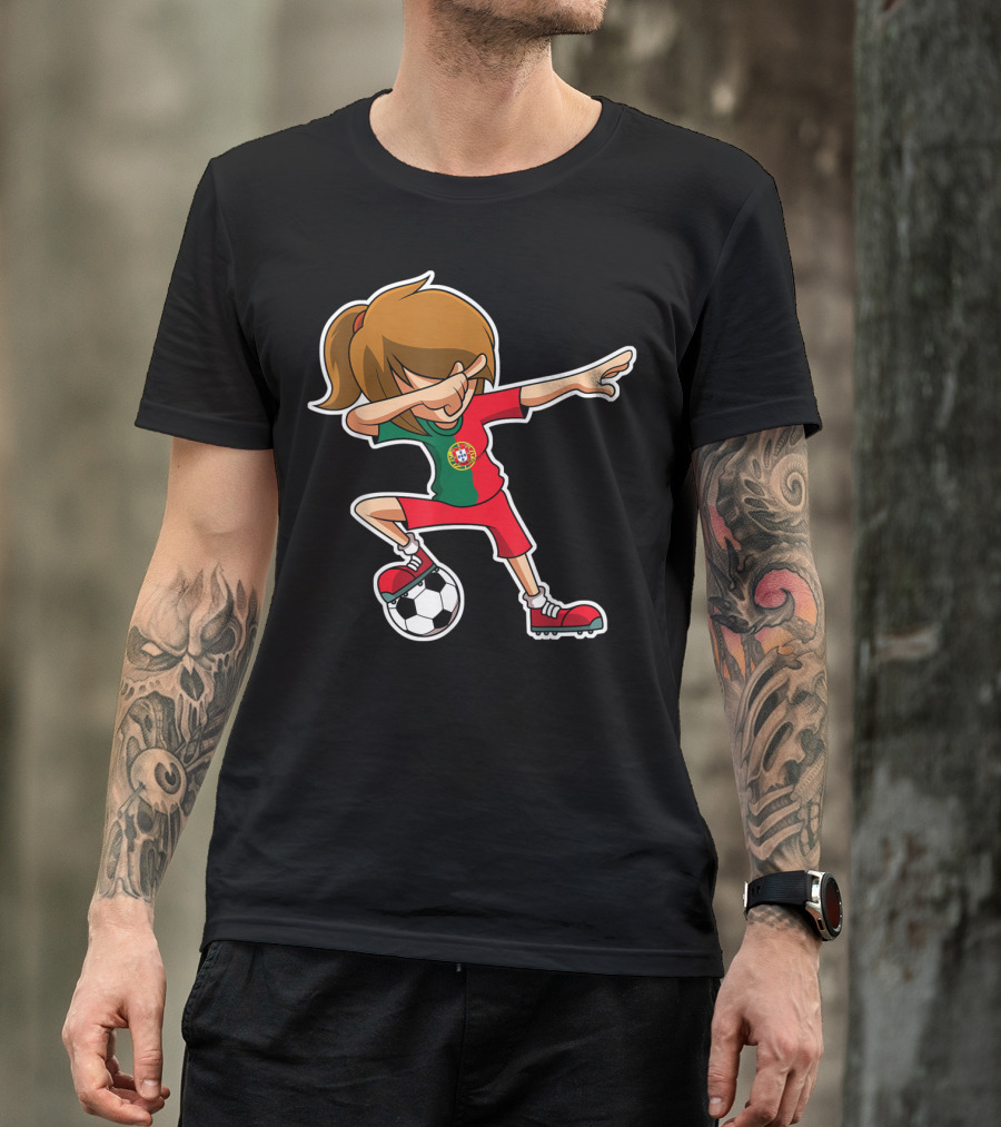 Dabbing Soccer Girl Portugal Jersey Portuguese Football T-Shirt