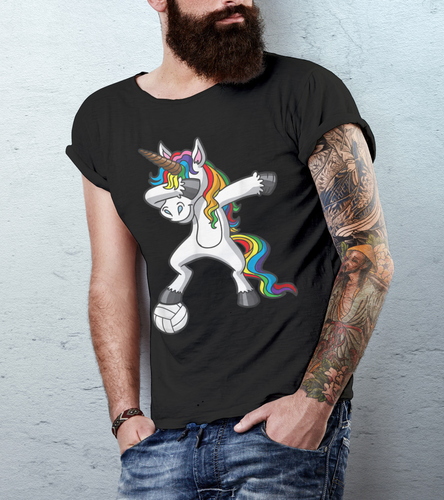 Dabbing Unicorn With Volleyball And Rainbow Mane T-Shirt