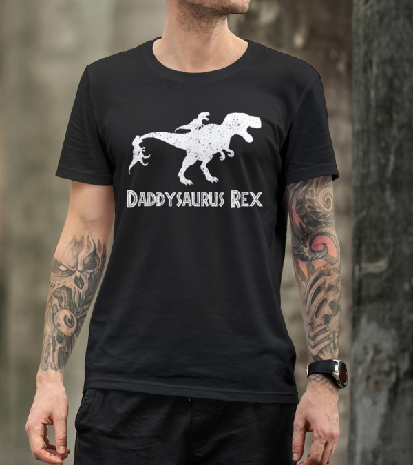 Daddysaurus Rex For Dad With Two Kids Sons Dinosaur T-Shirt