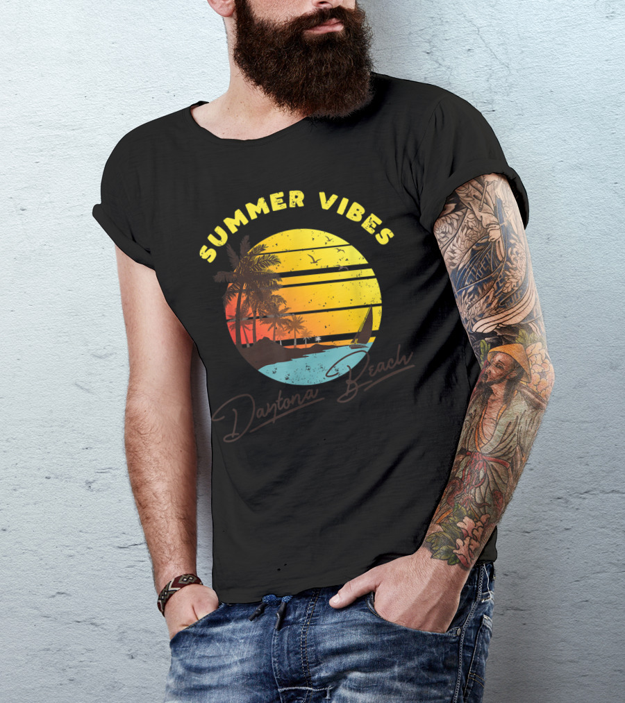 Summer Vibes Daytona Beach Tropical Sunset Palm Trees T-Shirt