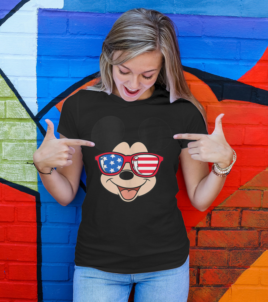 Disney Mickey Mouse American Flag Sunglasses T-Shirt