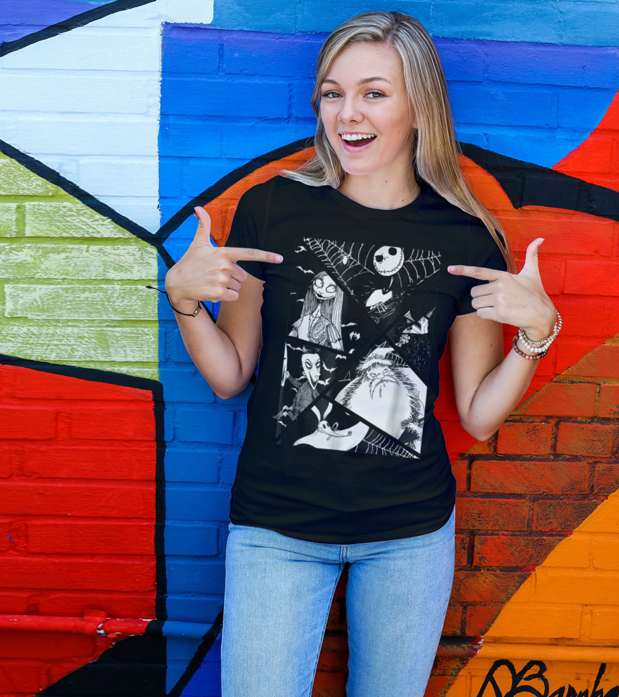Disney Nightmare Before Christmas Story Jack Sally Zero Oogie Boogie Patchwork T-Shirt