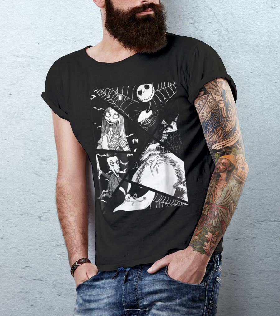 Disney Nightmare Before Christmas Story Jack Sally Zero Oogie Boogie Patchwork T-Shirt
