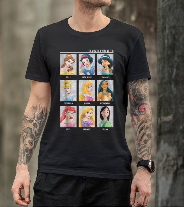 Disney Princesses Class Of Ever After Belle Snow White Jasmine Cinderella Aurora Pocahontas Ariel Rapunzel Mulan T-Shirt