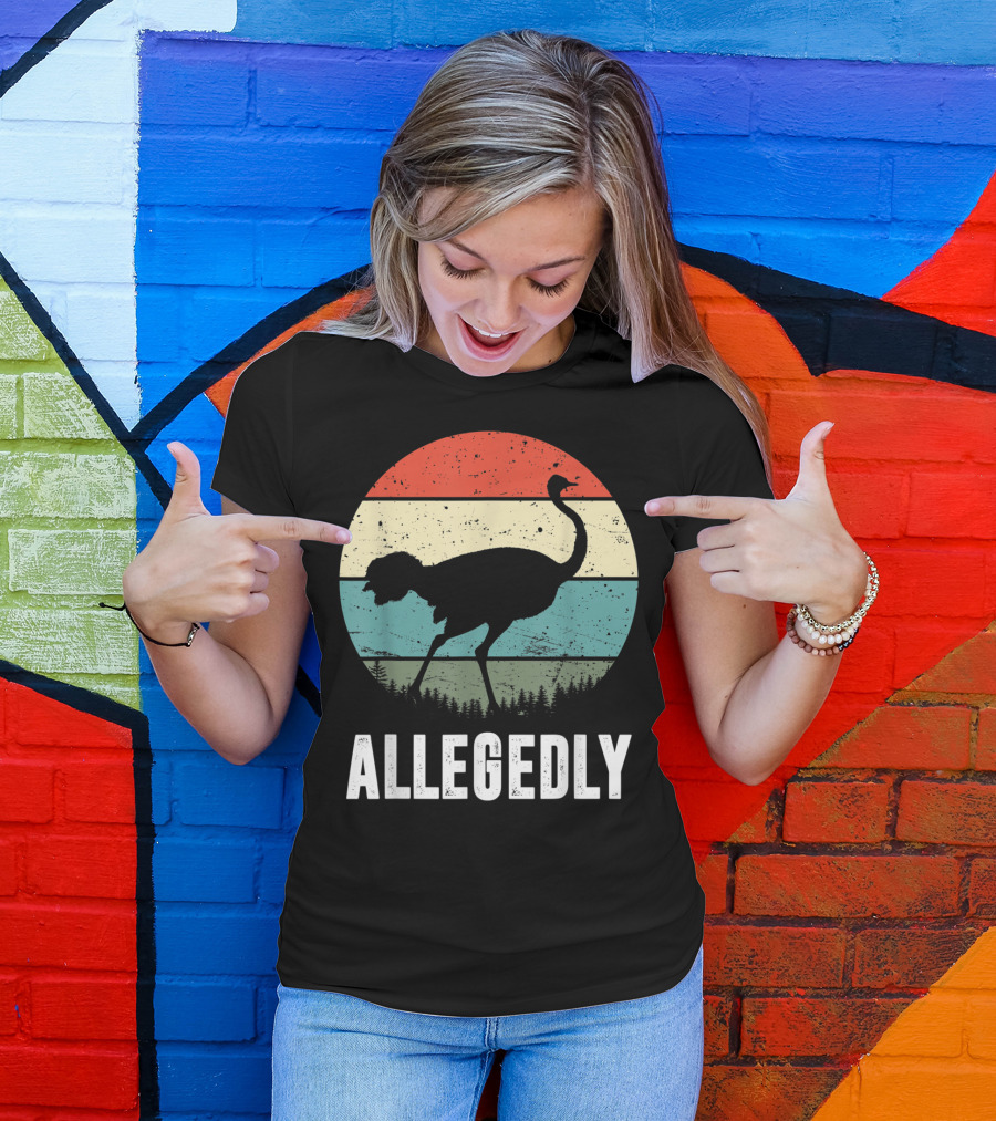Allegedly Ostrich Silhouette Retro Stripes T-Shirt