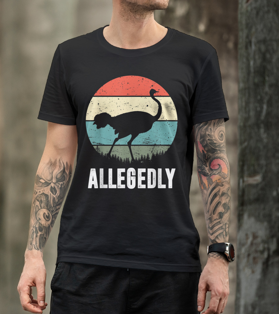 Allegedly Ostrich Silhouette Retro Stripes T-Shirt